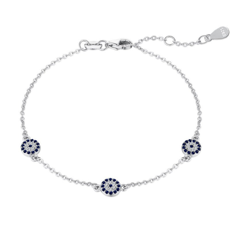 Wholesale Demon Eye Geometric Design Zircon Inlaid Blue Eye S925 Sterling Silver Bracelet